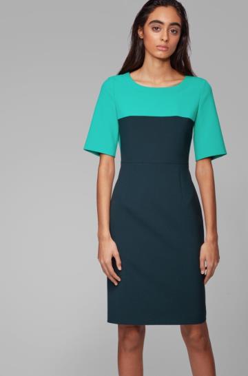 Sukienka BOSS Regular Fit Colour Block Ciemny Zielone Damskie (Pl39721)